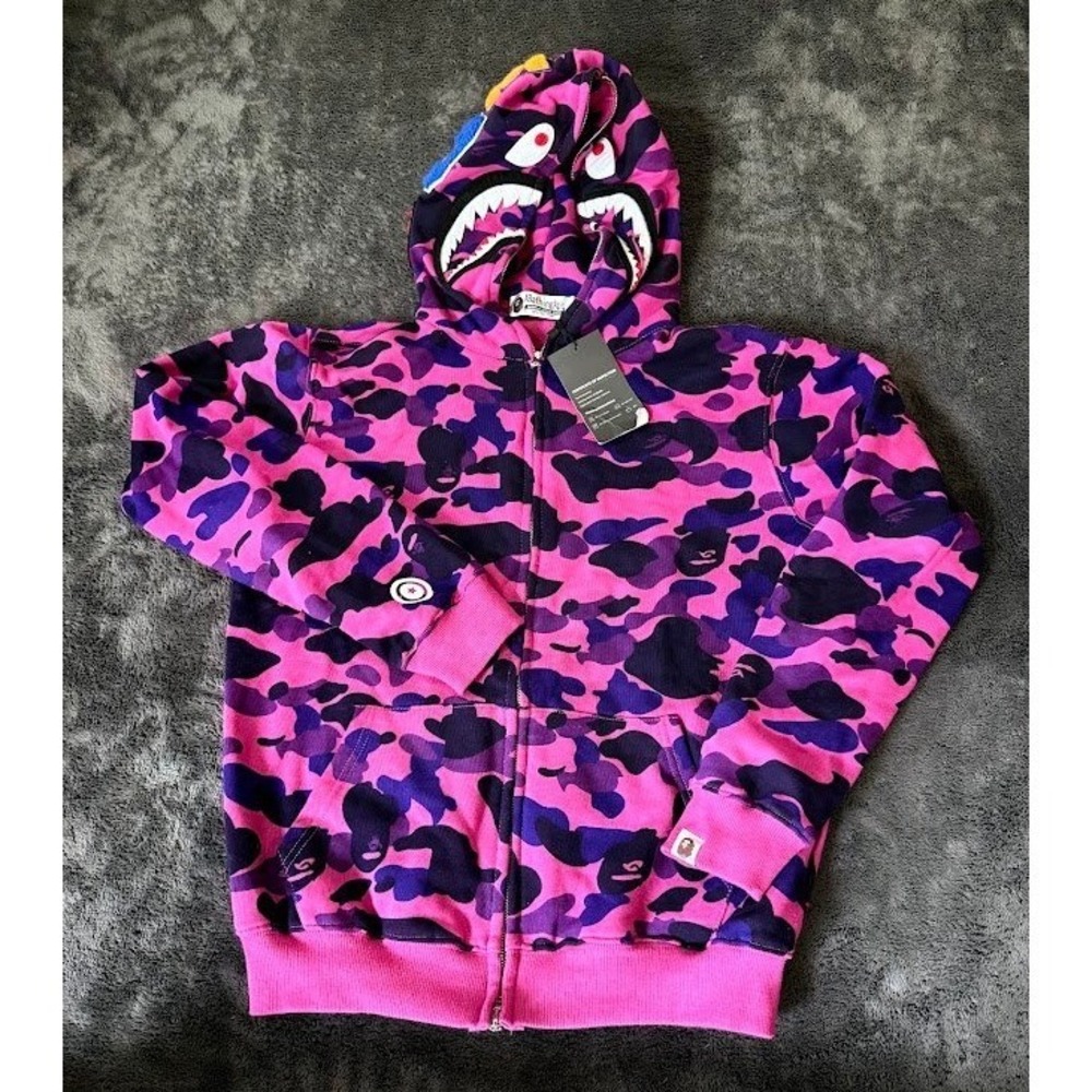 A Bathing Ape BAPE Color Camo Shark Full Zip Hoodie Pink Purple L NEW Japan